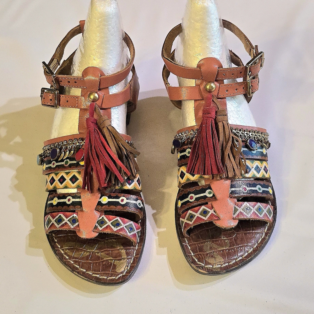 Sz 5 NWT Sam Edelman Linny Gladiator Sandals Boho Strappy Leather Tassel NWT